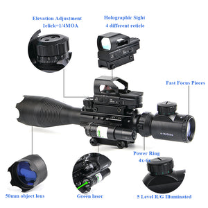 4-16x50EG Scope Illuminated with Holographic Reticle Red/Green Dot Sight and Laser